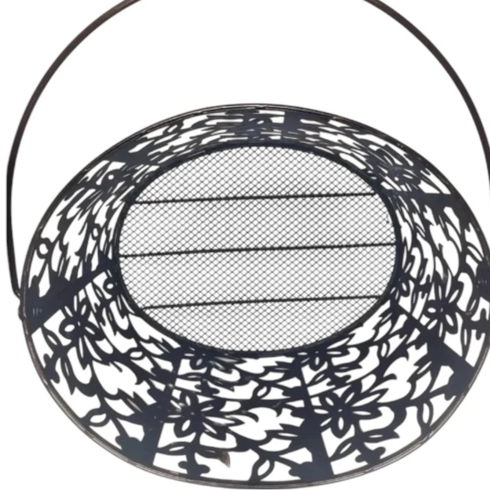 MESH METAL FLORAL GARDEN HOME DECOR BASKET with Handle Brown